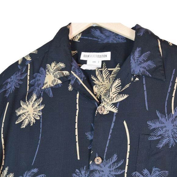 Vtg Quicksilver Silver Edition Pal Print Shirt Short Sleeve Large Button Y2K - Picture 5 of 7
